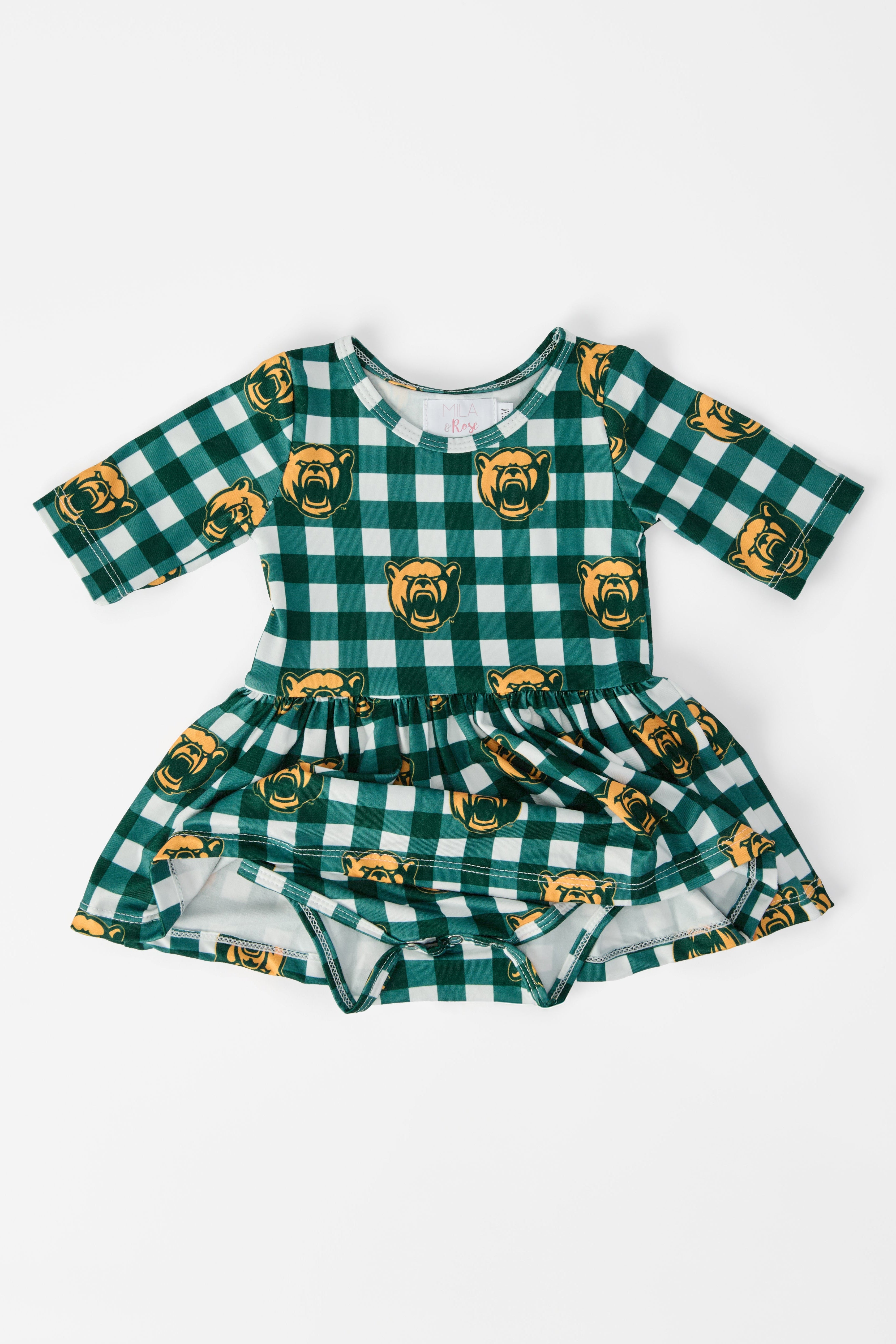 Baylor Plaid Bear 3/4 Sleeve Twirl Bodysuit-Mila & Rose ®