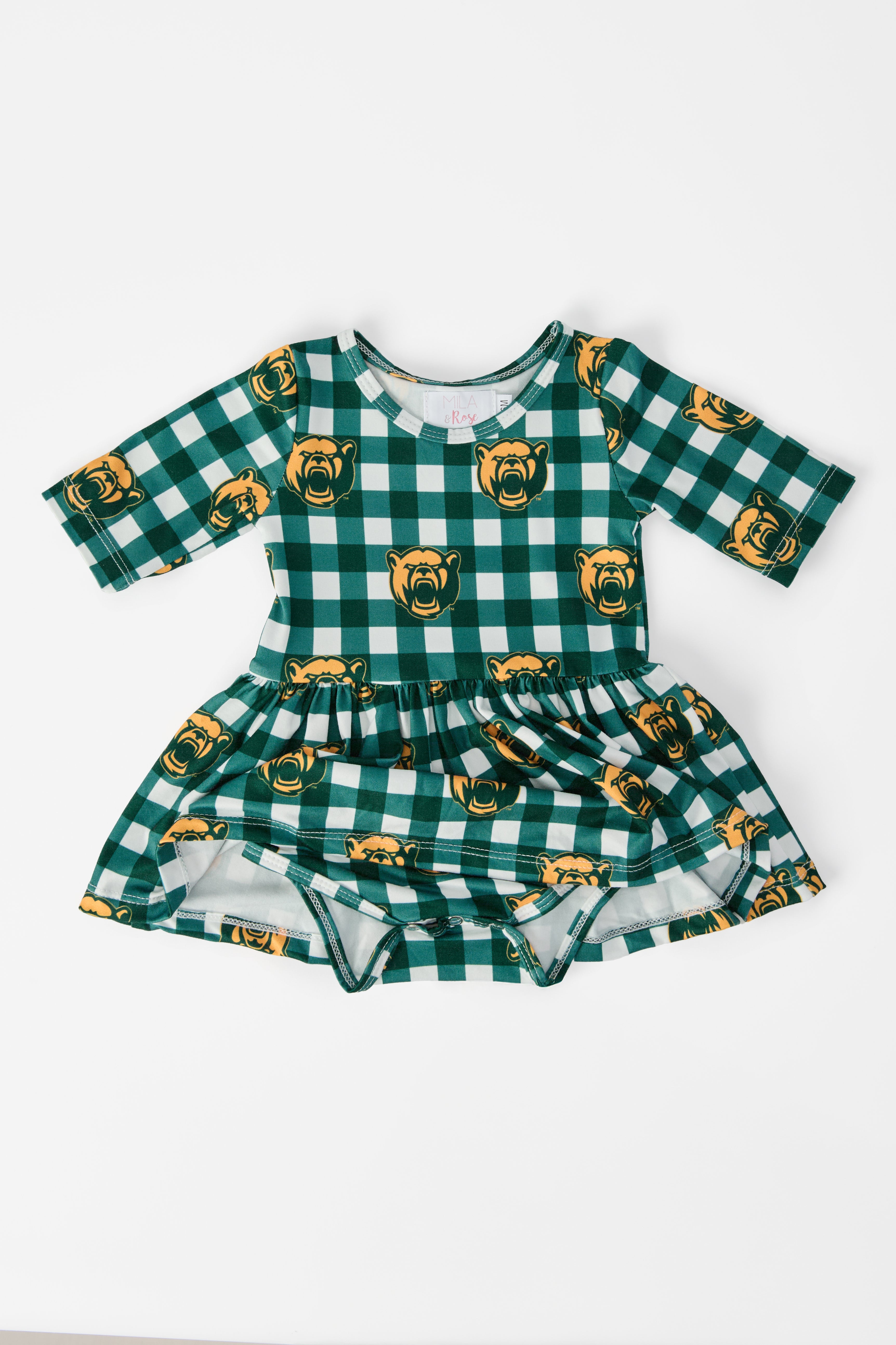 Baylor Plaid Bear 3/4 Sleeve Twirl Bodysuit-Mila & Rose ®