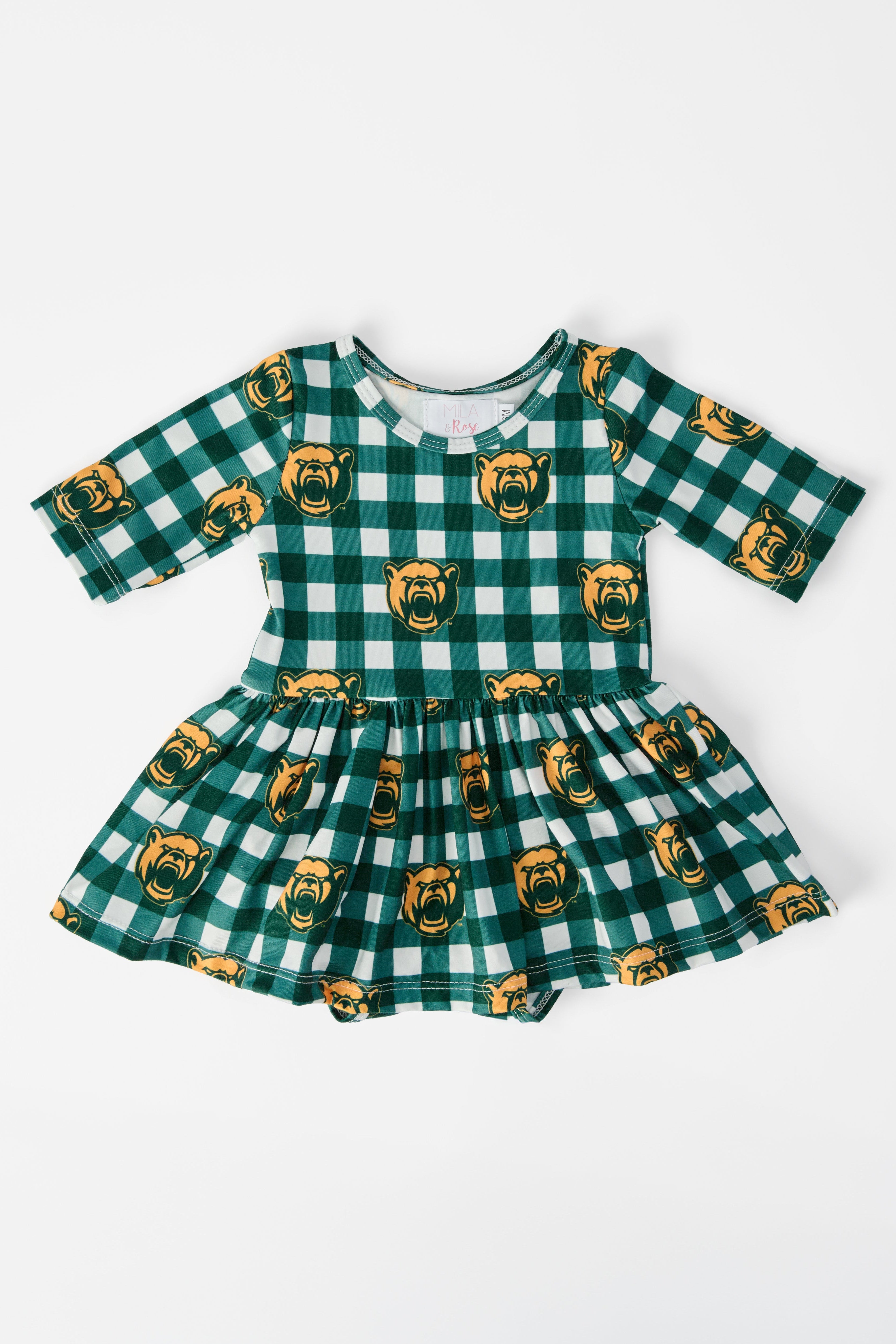 Baylor Plaid Bear 3/4 Sleeve Twirl Bodysuit-Mila & Rose ®
