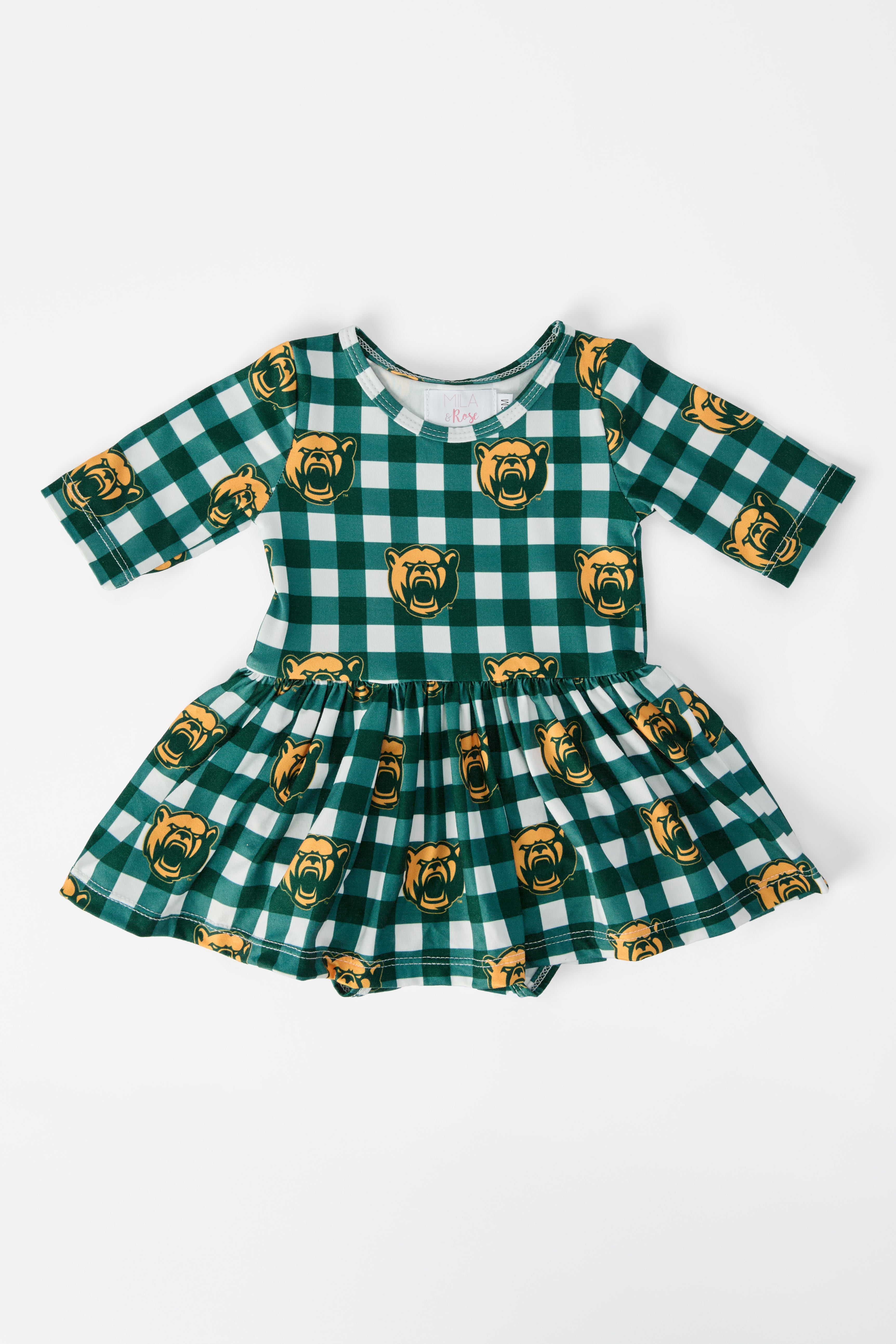 Baylor Plaid Bear 3/4 Sleeve Twirl Bodysuit-Mila & Rose ®