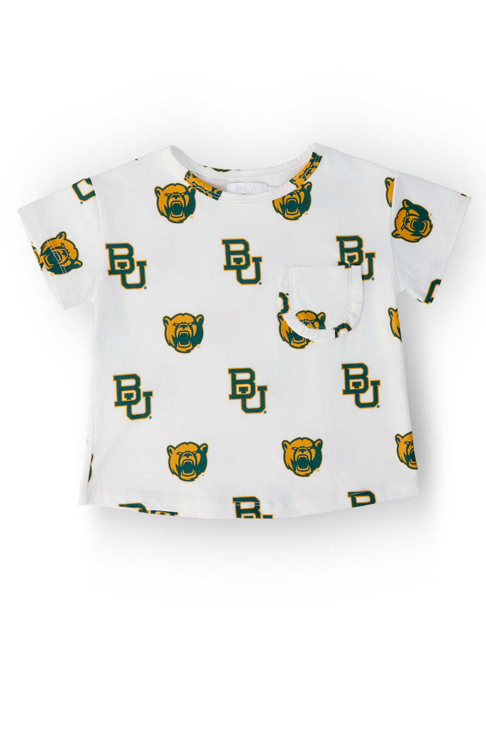 Baylor White Bear Ruffle Pocket Tee-Mila & Rose ®