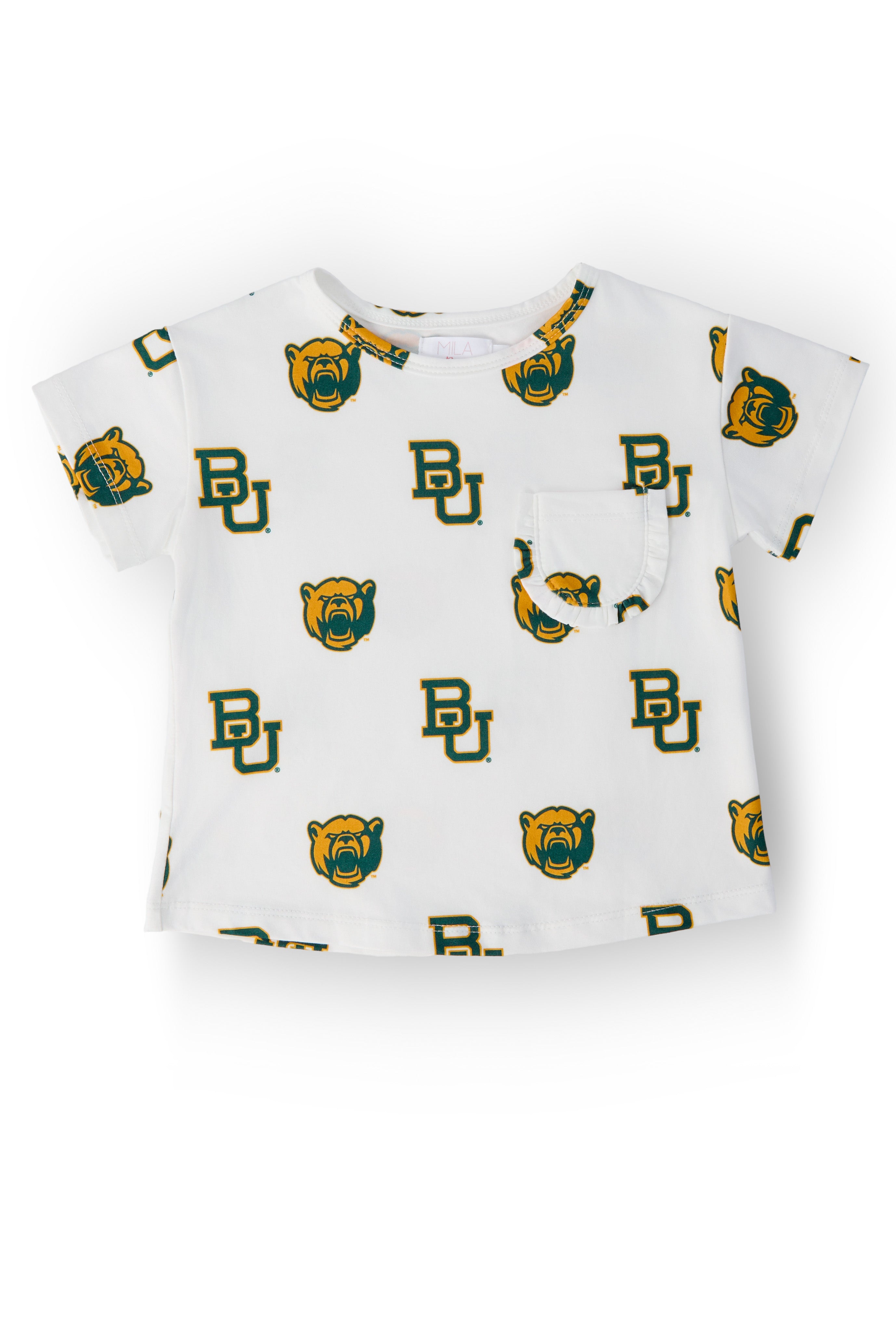 Baylor White Bear Ruffle Pocket Tee-Mila & Rose ®