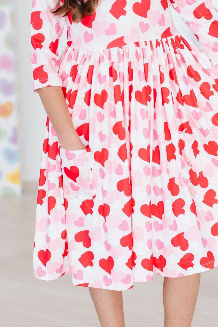 Be Mine 3/4 Sleeve Pocket Twirl Dress-Mila & Rose ®