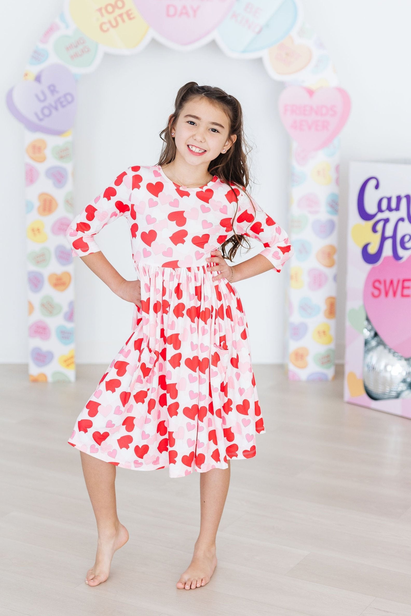 Be Mine 3/4 Sleeve Pocket Twirl Dress-Mila & Rose ®