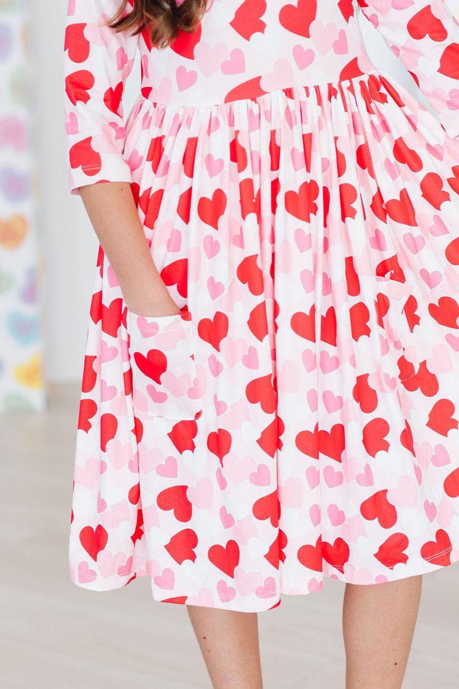 Be Mine 3/4 Sleeve Pocket Twirl Dress-Mila & Rose ®