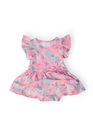 Beachy Blooms S/S Flutter Twirl Bodysuit-Mila & Rose ®