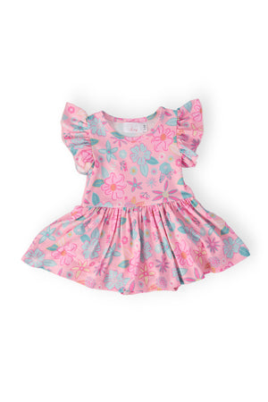 Beachy Blooms S/S Flutter Twirl Bodysuit-Mila & Rose ®