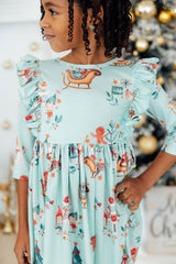 Believe in Your Elf 3/4 Sleeve Ruffle Twirl Dress-Mila & Rose ®