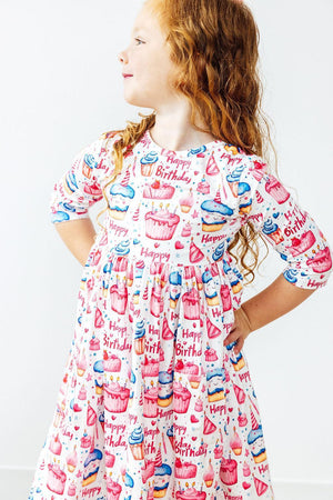 Birthday Girl 3/4 Sleeve Pocket Twirl Dress-Mila & Rose ®