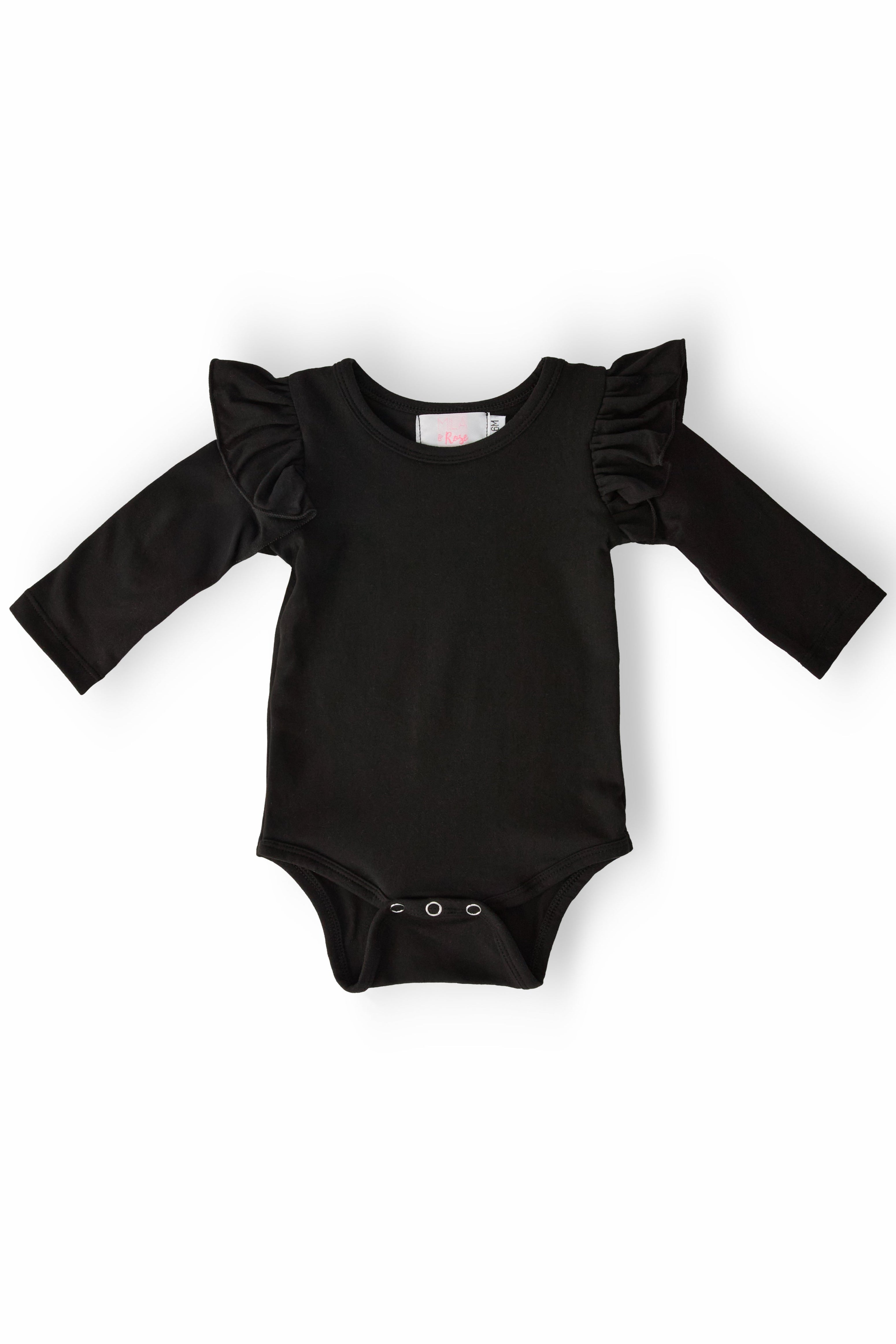 Black L/S Flutter Bodysuit-Mila & Rose ®