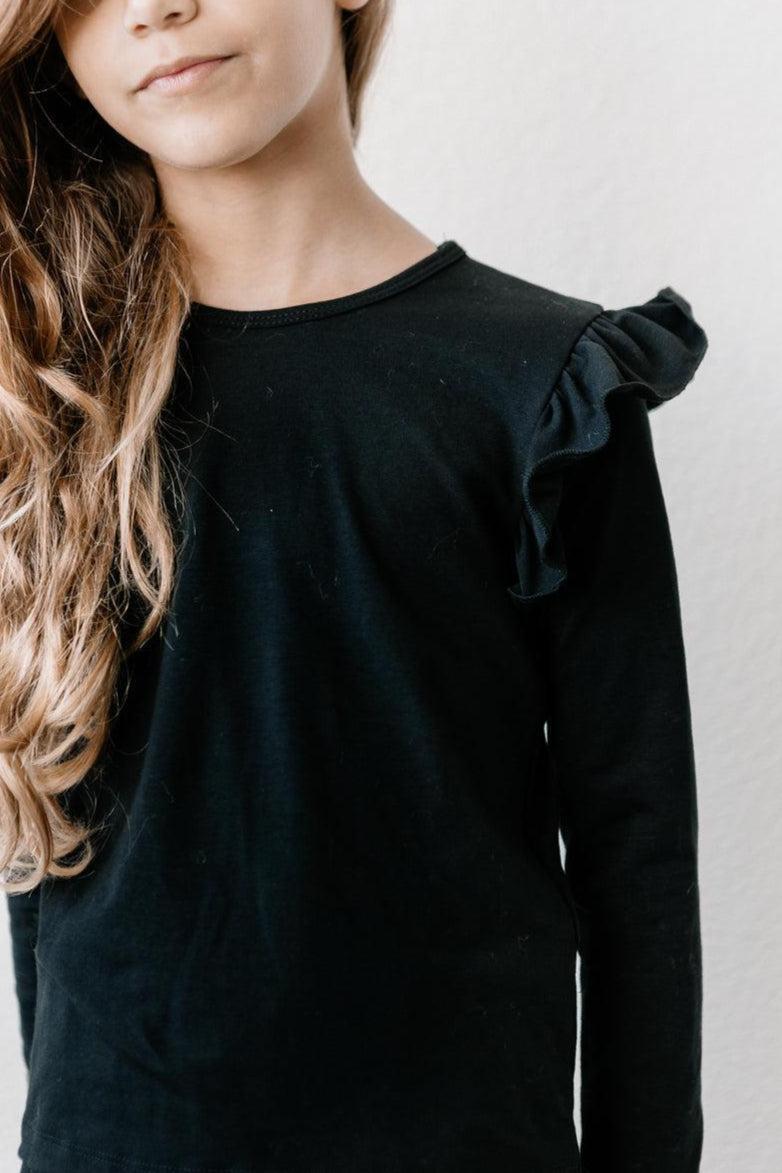 Black L/S Ruffle Tee-Mila & Rose ®
