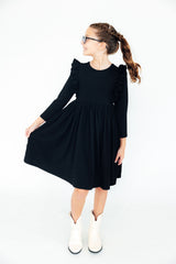 Black L/S Ruffle Twirl Dress-Mila & Rose ®