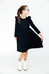 Black L/S Ruffle Twirl Dress-Mila & Rose ®