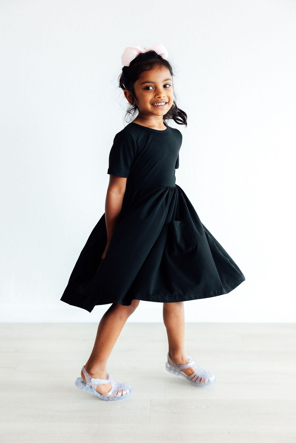 Black S/S Pocket Twirl Dress | Mila & Rose Black S/S Pocket Twirl Dress | Mila & Rose