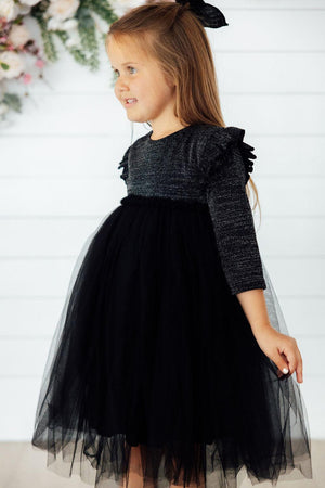 Black Shimmer 3/4 Sleeve Tutu Dress-Mila & Rose ®