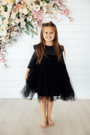 Black Shimmer 3/4 Sleeve Tutu Dress-Mila & Rose ®