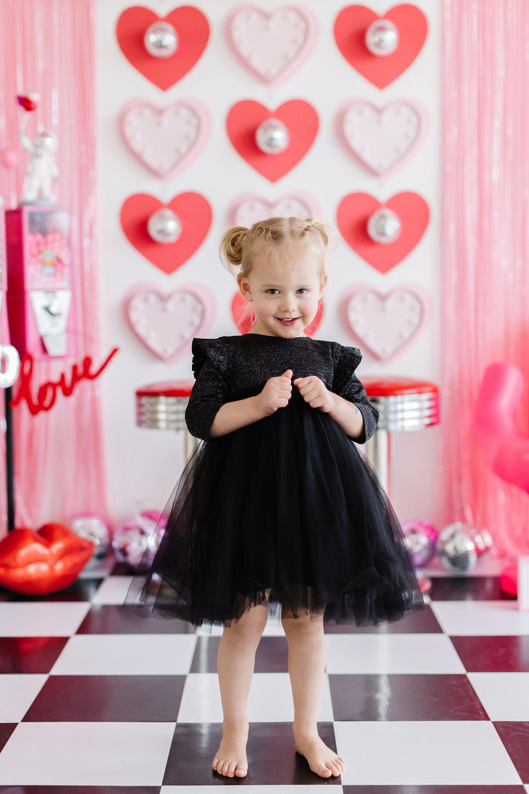open lace back dress Black Tulle Tutu Dress with Long Train Skirt for Rockabilly Girls, Kid –  AmimamiDoll main image 1