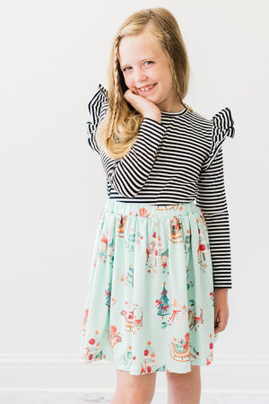 Black & White Stripe L/S Ruffle Tee-Mila & Rose ®