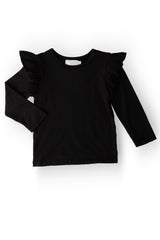 (S) Black L/S Ruffle Tee-Mila & Rose ®