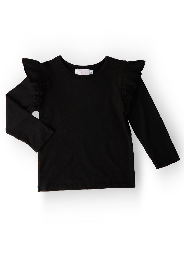 (S) Black L/S Ruffle Tee-Mila & Rose ®