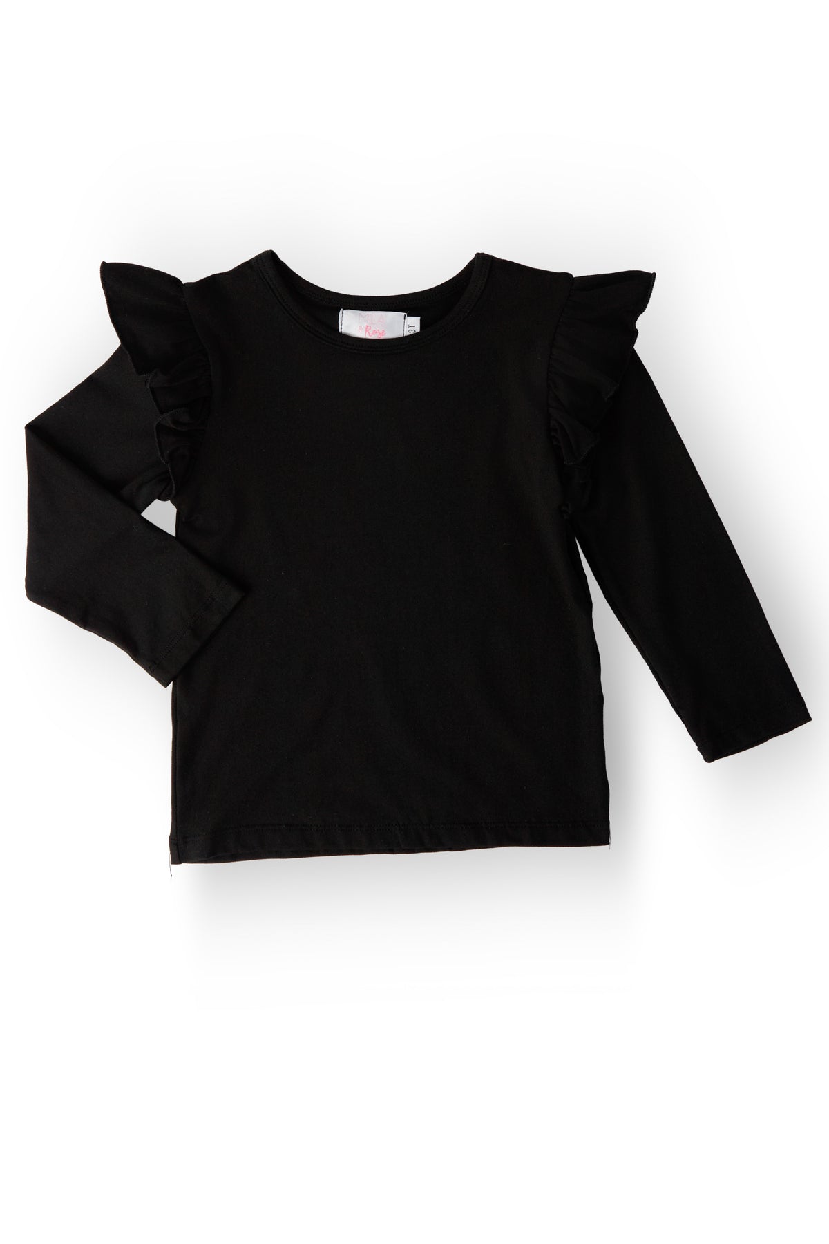 (S) Black L/S Ruffle Tee-Mila & Rose ®