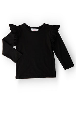 Black L/S Ruffle Tee-Mila & Rose ®