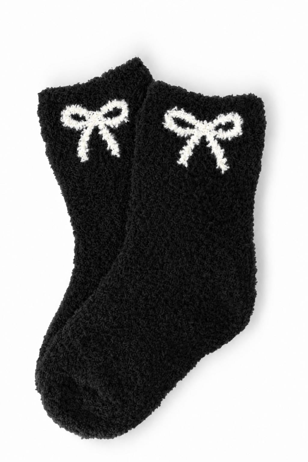 Black/Coconut Bow Cozy Socks-Mila & Rose ®