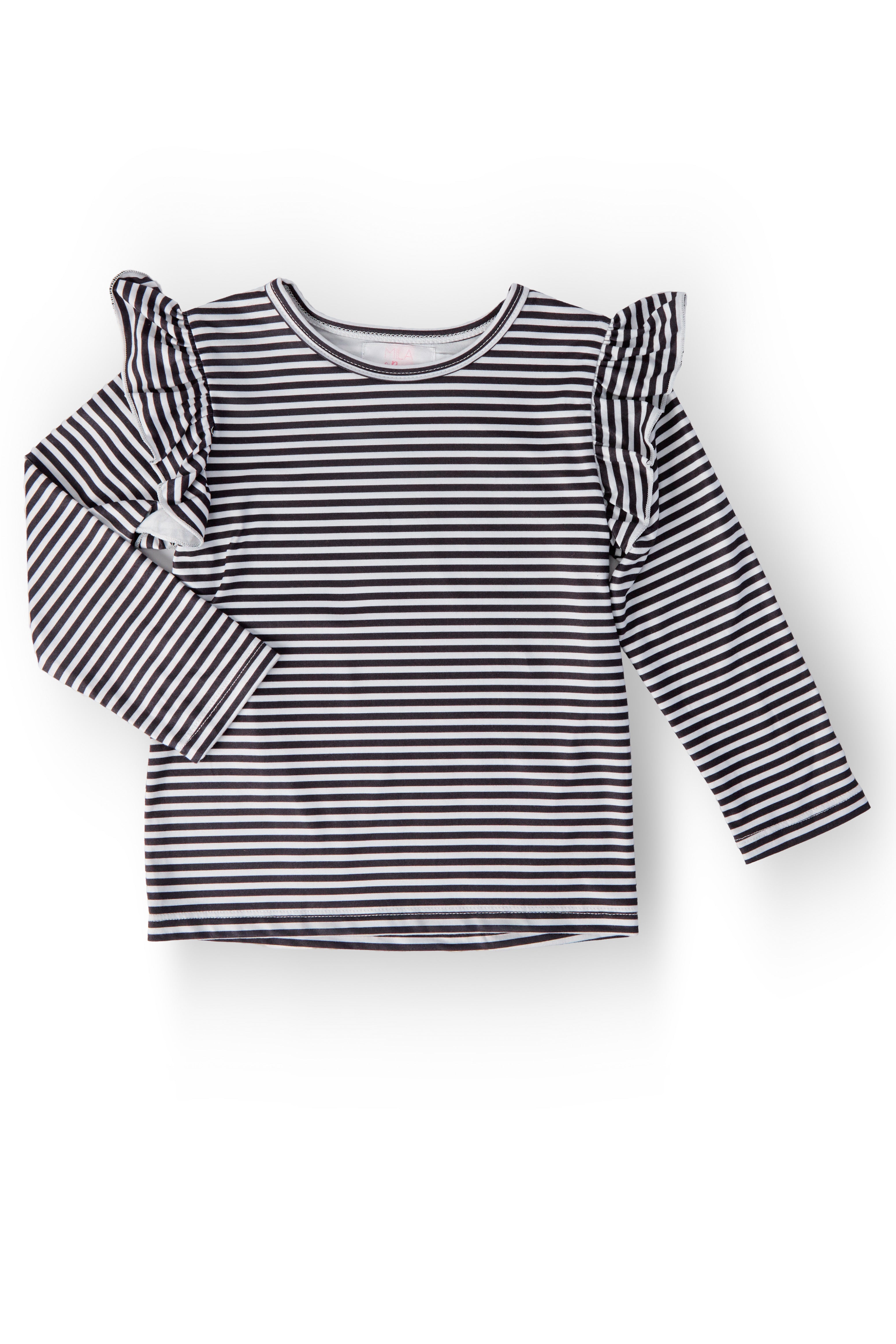 Black & White Stripe L/S Ruffle Tee-Mila & Rose ®