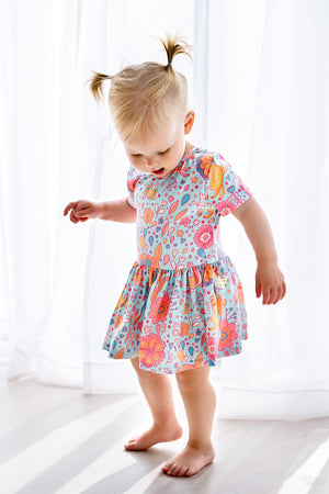 Blue Retro Unicorns S/S Twirl Bodysuit-Mila & Rose ®