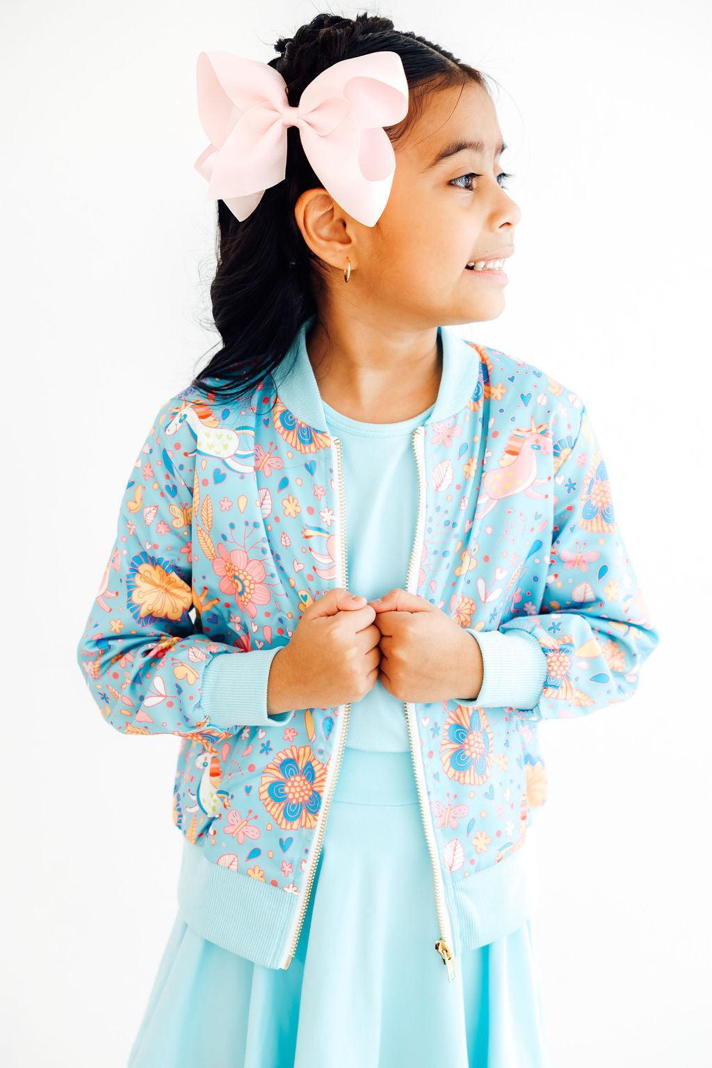 Blue Retro Unicorns Satin Jacket-Mila & Rose ®