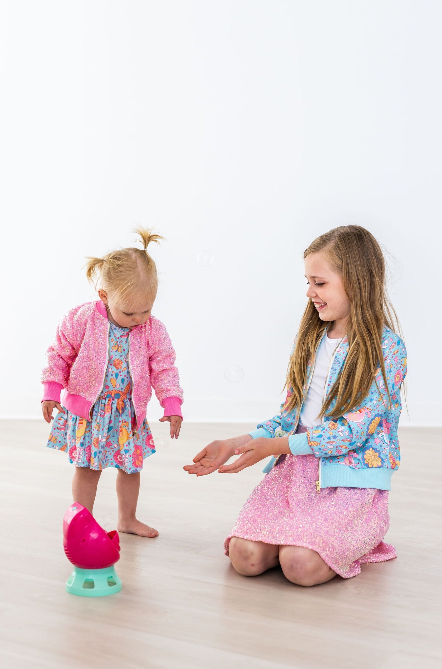 Blue Retro Unicorns Satin Jacket-Mila & Rose ®