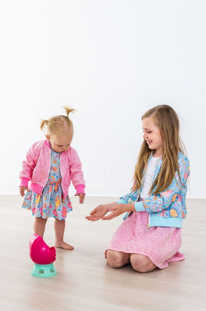 SALE Blue Retro Unicorns Satin Jacket-Mila & Rose ®