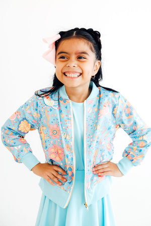 Blue Retro Unicorns Satin Jacket-Mila & Rose ®