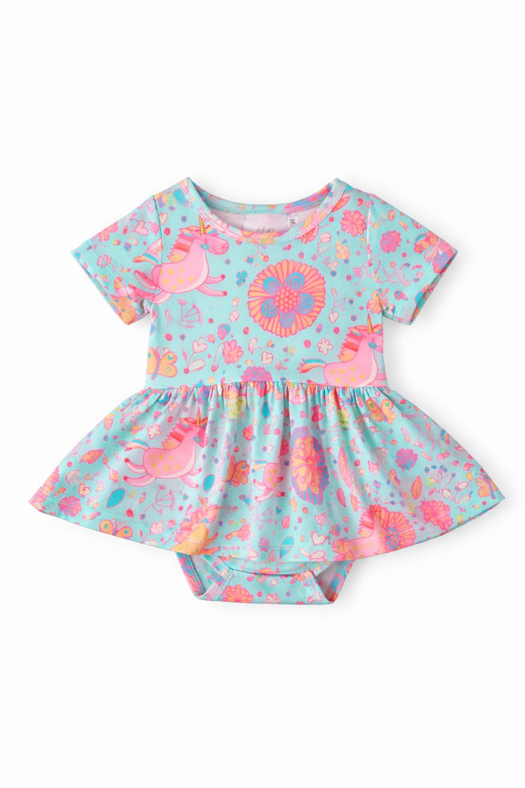 SALE Blue Retro Unicorns S/S Twirl Bodysuit-Mila & Rose ®