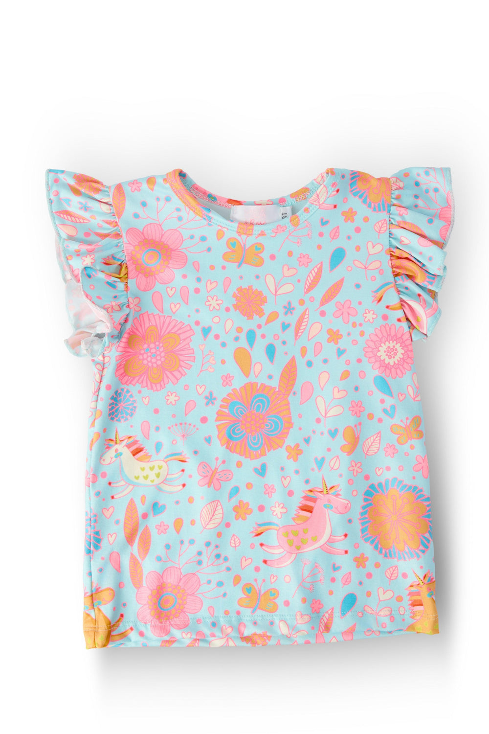 SALE Blue Retro Unicorns S/S Ruffle Tee-Mila & Rose ®