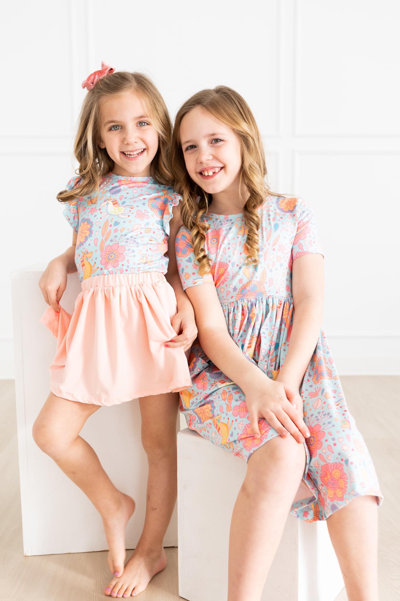 Blue Retro Unicorns S/S Pocket Twirl Dress-Mila & Rose ®
