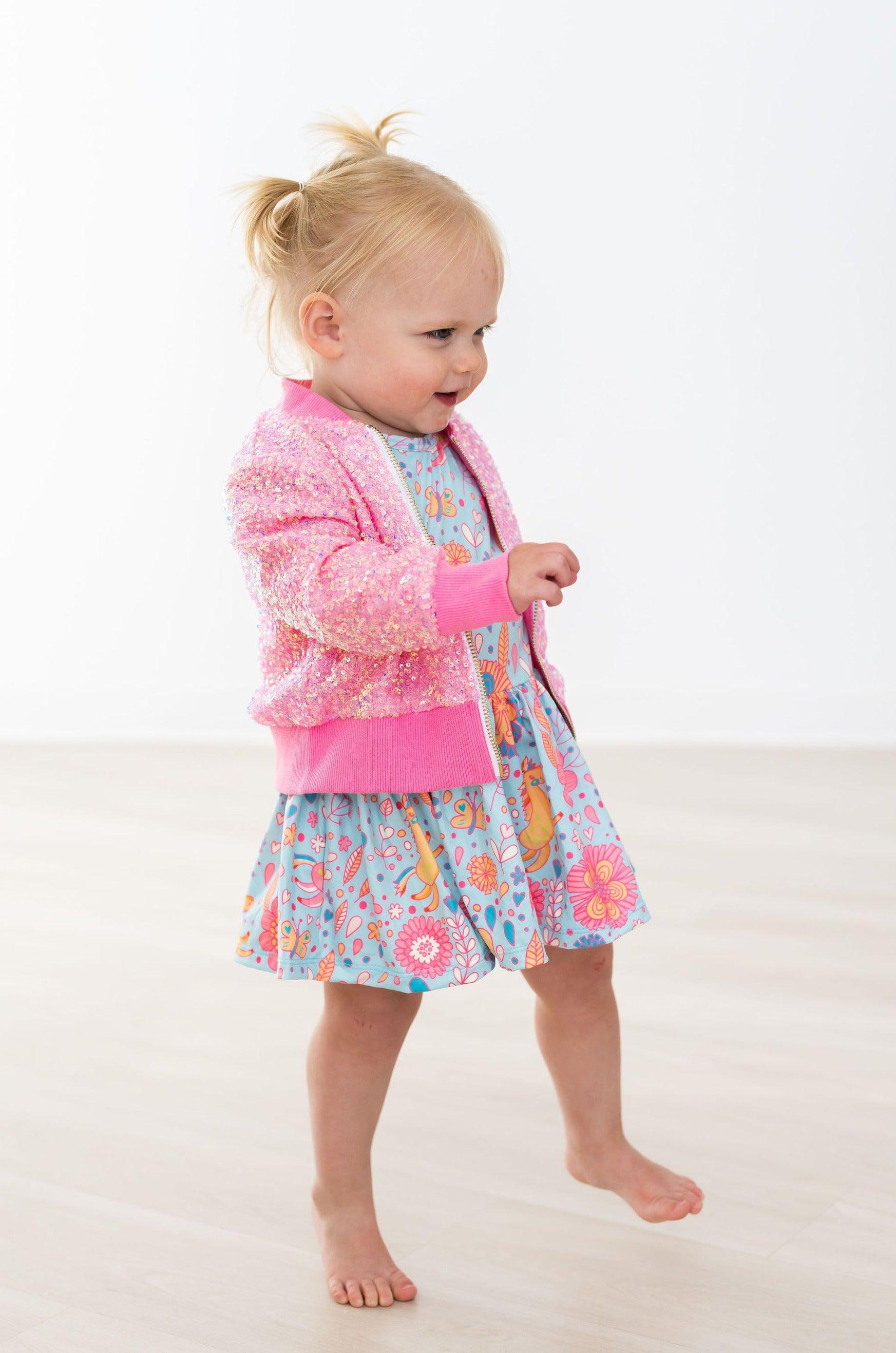 Blue Retro Unicorns S/S Twirl Bodysuit-Mila & Rose ®