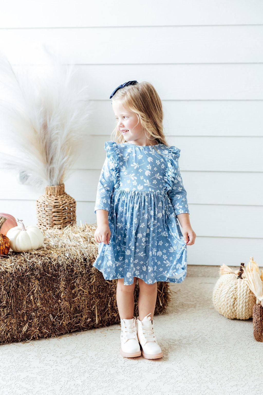 Girls' Bluebell 3/4 Sleeve Ruffle Twirl Dress Size: 2T Toddler By Mila & Rose Girls' Bluebell 3/4 Sleeve Ruffle Twirl Dress Size: 2T Toddler By Mila & Rose