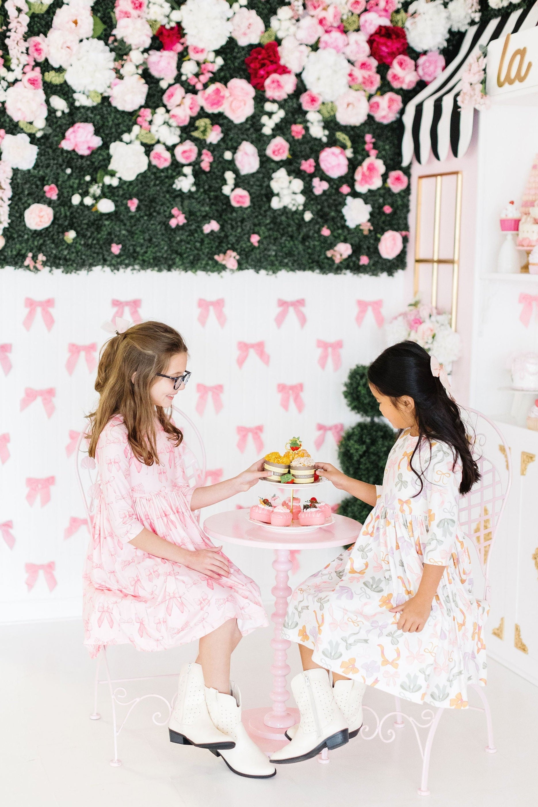 Blushing Bows 3/4 Sleeve Pocket Twirl Dress-Mila & Rose ®