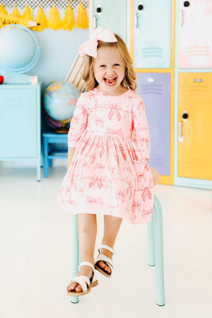 Blushing Bows 3/4 Sleeve Pocket Twirl Dress-Mila & Rose ®