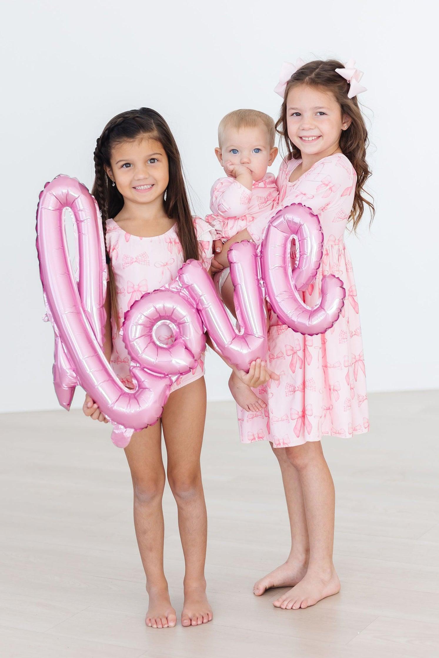 Blushing Bows 3/4 Sleeve Twirl Bodysuit-Mila & Rose ®