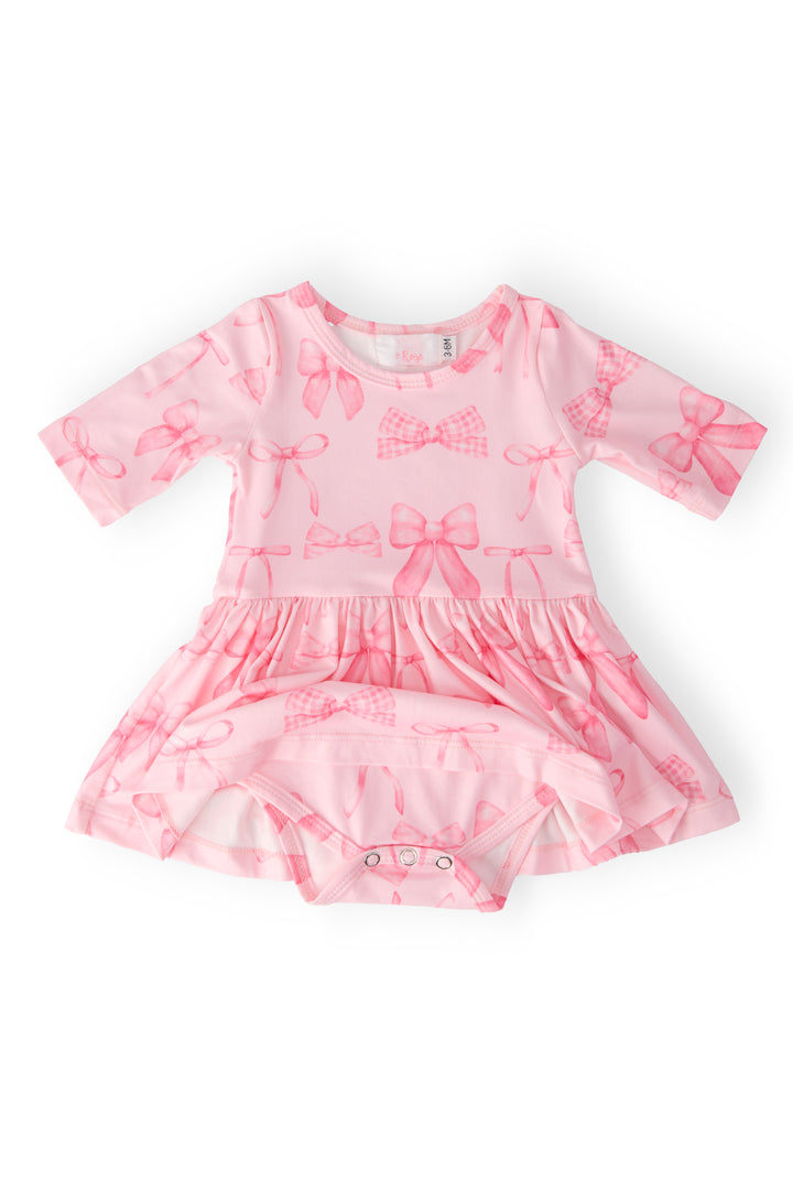 Blushing Bows 3/4 Sleeve Twirl Bodysuit-Mila & Rose ®