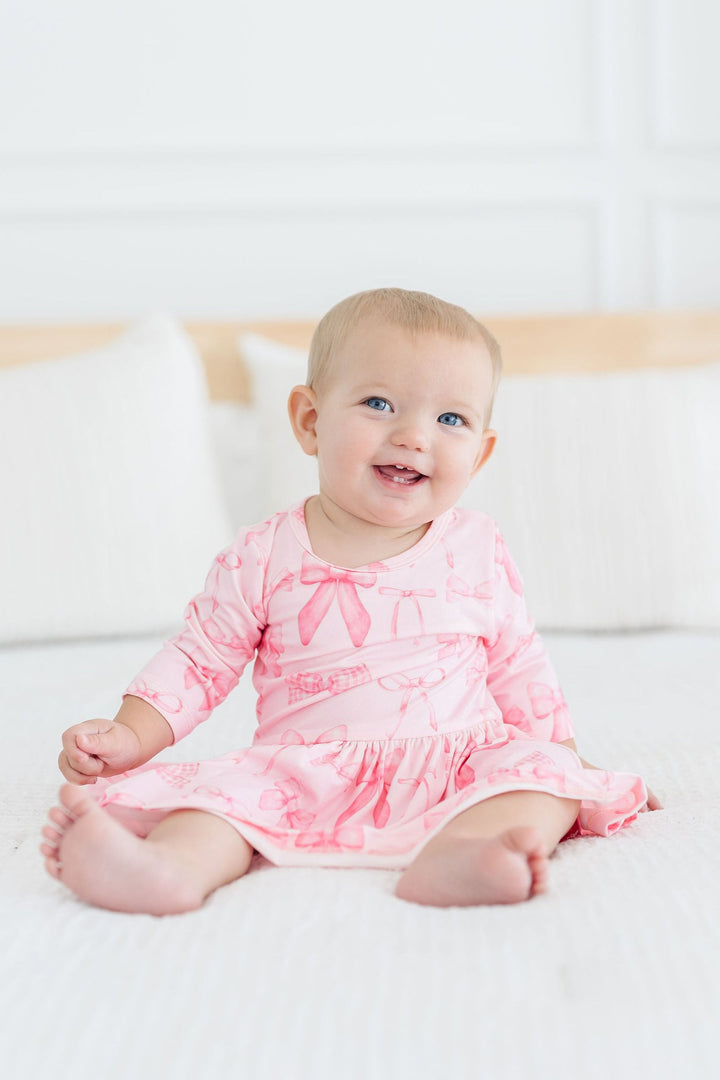 Blushing Bows 3/4 Sleeve Twirl Bodysuit-Mila & Rose ®