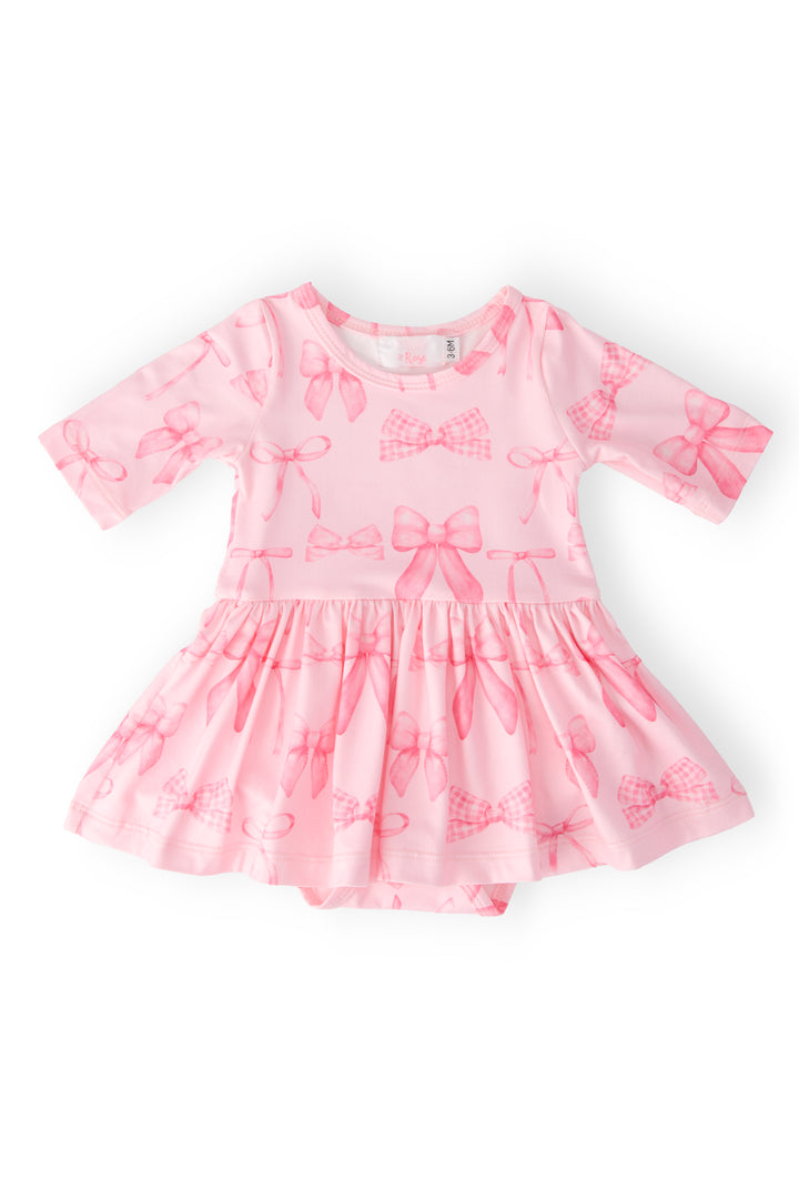 Blushing Bows 3/4 Sleeve Twirl Bodysuit-Mila & Rose ®
