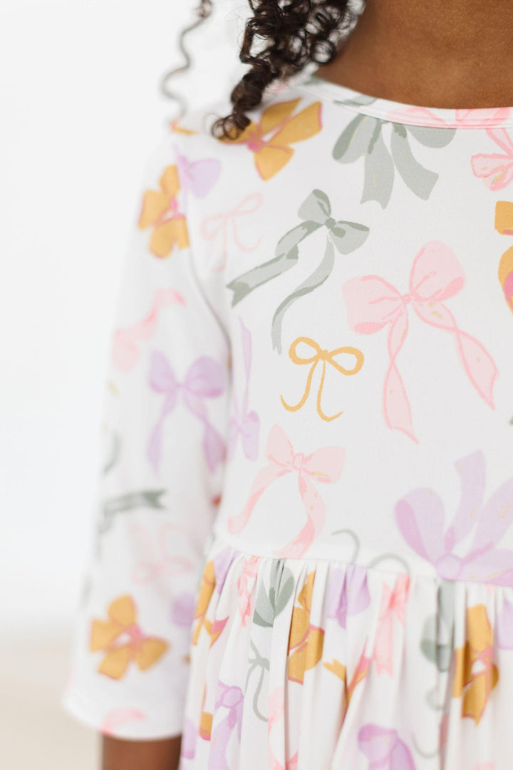 Boho Bows 3/4 Sleeve Pocket Twirl Dress-Mila & Rose ®