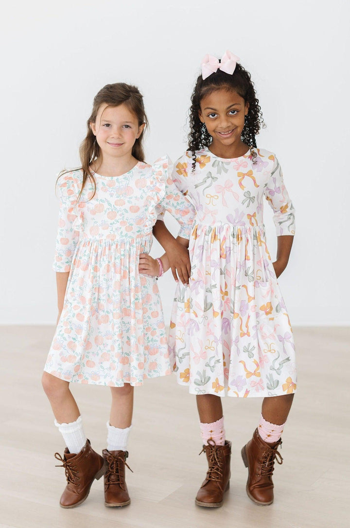 Boho Bows 3/4 Sleeve Pocket Twirl Dress-Mila & Rose ®