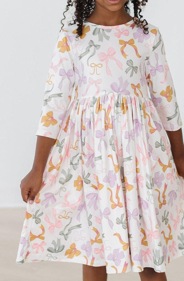 Boho Bows 3/4 Sleeve Pocket Twirl Dress-Mila & Rose ®