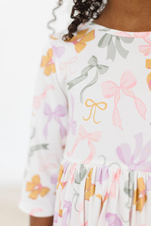 Boho Bows 3/4 Sleeve Pocket Twirl Dress-Mila & Rose ®