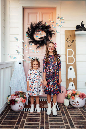 Boo Crew 3/4 Sleeve Pocket Twirl Dress-Mila & Rose ®