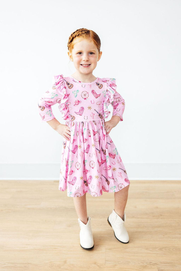Boot Scootin' 3/4 Sleeve Ruffle Twirl Dress-Mila & Rose ®